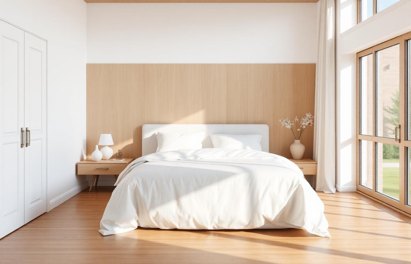 Clean, bright bedroom with a neatly made bed