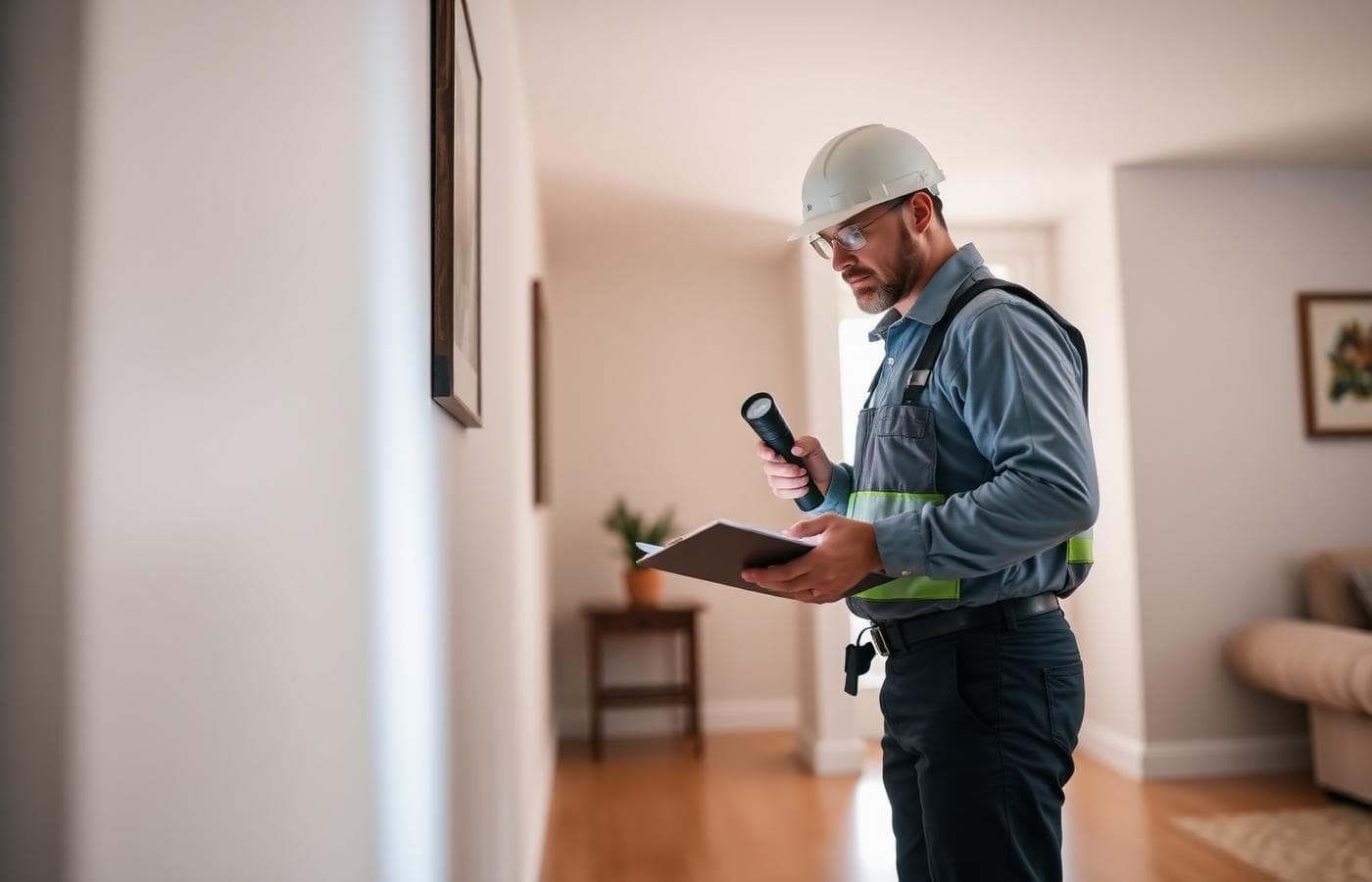 Technician carrying out a professional indoor pest inspection