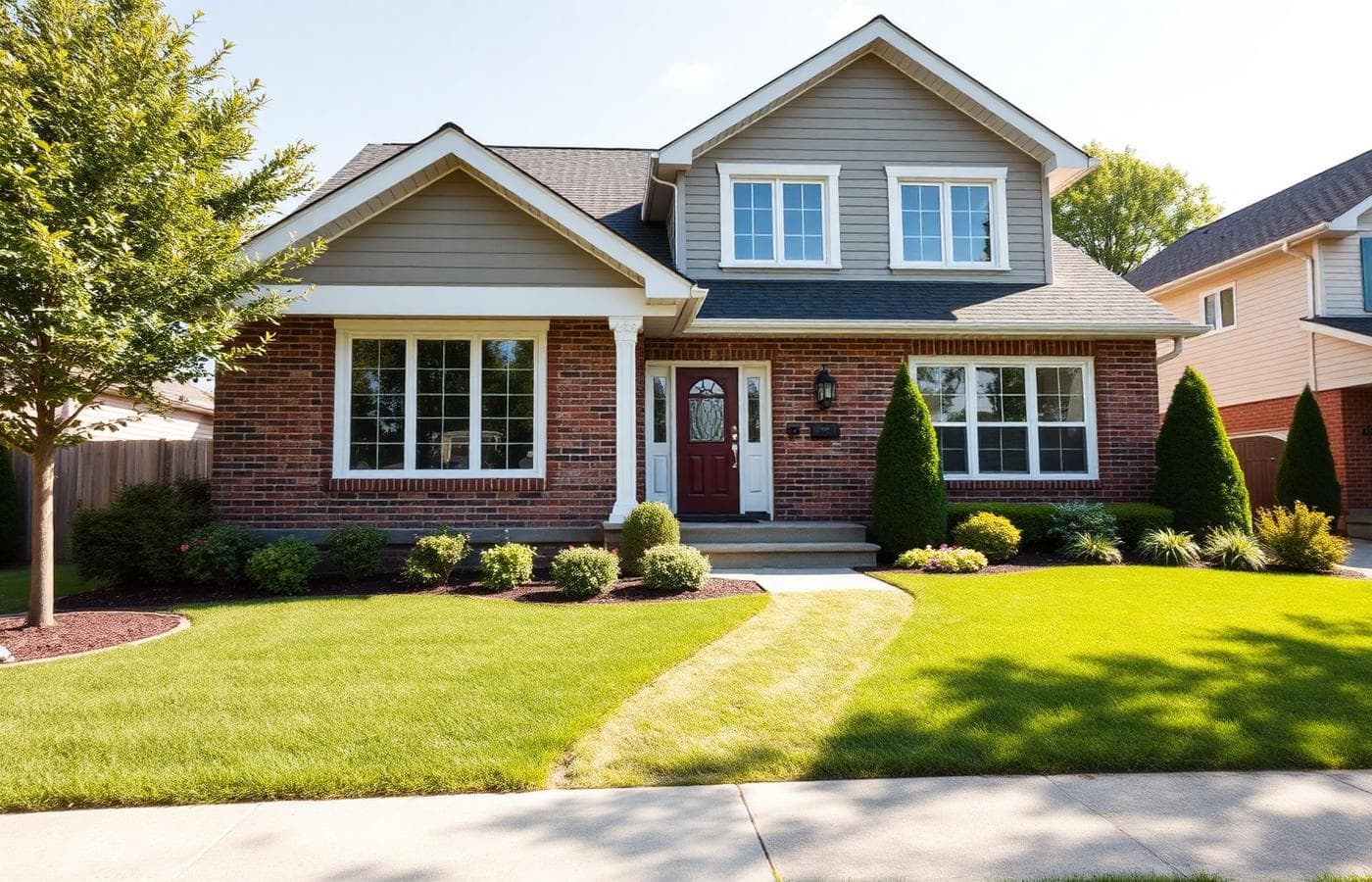 Clean suburban family home with a well-kept lawn
